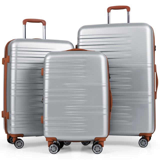 Costway Σετ 3 Βαλιτσών με Σκληρό Κέλυφος, Κλειδαριά TSA, Τηλεσκοπική Λαβή Αλουμινίου & 4 Τροχούς, Ασημί BL10015SL