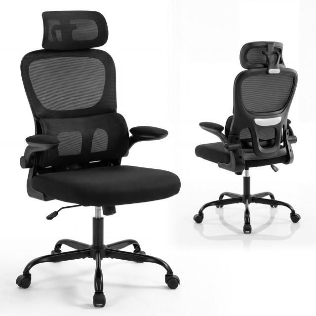 Costway Εργονομική Καρέκλα Γραφείου με Οσφυϊκή Υποστήριξη και Ρυθμιζόμενο Προσκέφαλο Μαύρη 116-126 x 72 x 72 εκ. CB11117DK