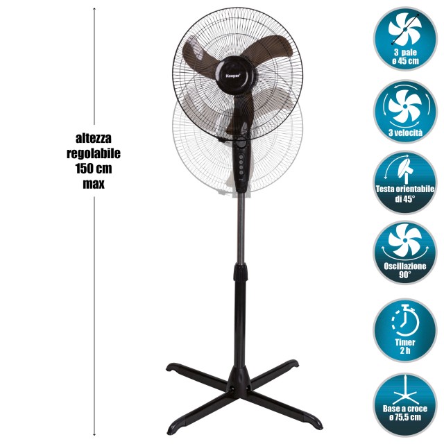 Kooper Ανεμιστήρας δαπέδου με χρονοδιακόπτη 2 ωρών, 3 ταχύτητες, ύψος έως 150 cm, 45 W ArticFresh 2170129