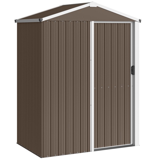 Outsunny Μεταλλική Αποθήκη Κήπου 1.1m² με Κλειδωμένη Συρόμενη Πόρτα, 136x87x179 cm, Καφέ 84H-457V00BN