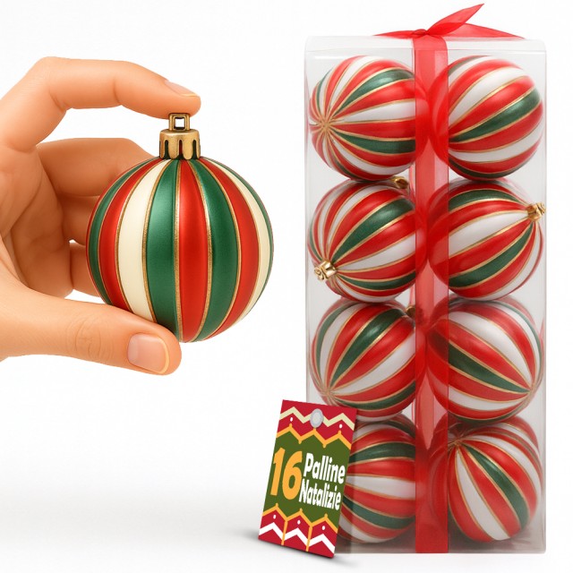 BAKAJI Κουτί με 16 Χριστουγεννιάτικες Μπάλες για Δέντρο Σφαίρες Χριστουγεννιάτικες Λευκό Κόκκινο και Πράσινο 8εκ 02842857