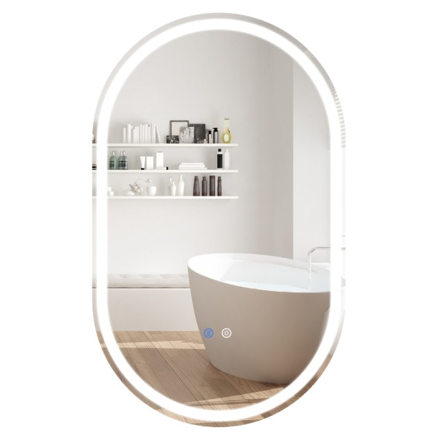 Costway Φωτιζόμενος Οβάλ Καθρέφτης Μπάνιου Τοίχου 90 x 55 εκ. με Αντιθαμβωτική Λειτουργία, 55 x 90 x 0 cm BA8444