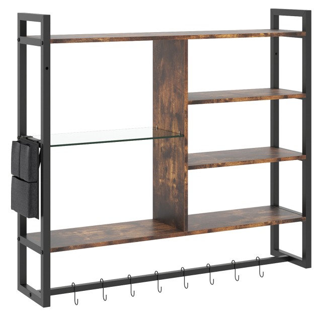 Costway Επιτοίχιο κρεμαστό ράφι 6 επιπέδων με 8 γάντζους S και πλαϊνή θήκη, 107 x 24 x 96 εκ. (χωρίς φωτισμό) JV13053BK