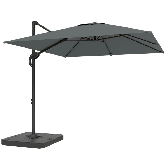Outsunny Κήπου Ομπρέλα με Μανιβέλα 2,4x2,4m με Γεμιστή Βάση και Περιστρεφόμενη, Σκούρο Γκρι 84D-475V00CG