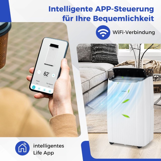 Costway  Φορητό κλιματιστικό 14000BTU με σωλήνα εξαγωγής, θέρμανση και αφυγραντήρα, Λευκό 43 x 37 x 76 εκ. FP10584DE-WH