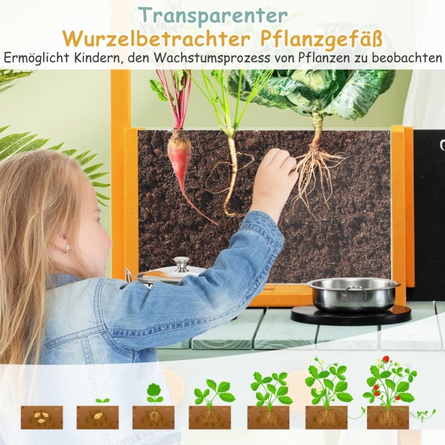 Costway Παιδική Κουζίνα Λάσπης με Ρεαλιστικά Αξεσουάρ και Παρατηρητήριο Ριζών από Ξύλο Έλατου TP10200GN