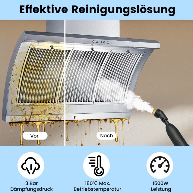 Costway Φορητός Ατμοκαθαριστής 1500W με Πίεση 3 bar και Μέγιστη Θερμοκρασία 180℃, 1L Δοχείο Νερού, Ρυθμιζόμενος Ατμός, Συμπεριλαμβανόμενα Αξεσουάρ ES10395DE-WH