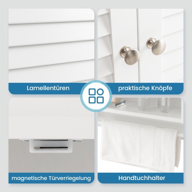 Costway Κρεμαστό Φαρμακείο με 2 Πόρτες Λαμέλας 58 x 22 x 75 cm Λευκό BA7874WH