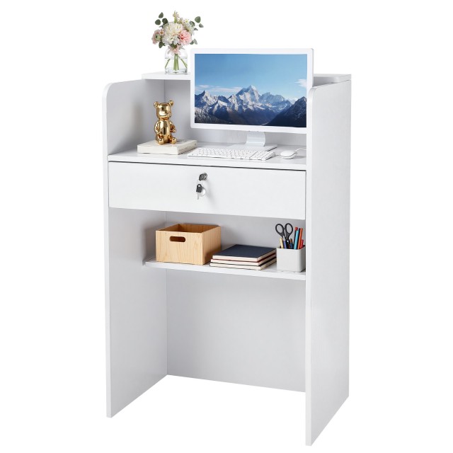 VEVOR Λευκός Μοντέρνος Ρεσεψιον Desk 60 cm με Συρτάρι YBQTBSJXBDLECNPE4001V0