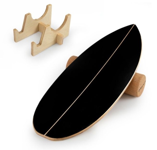 Costway Ξύλινη Ισορροπιστική Σανίδα για Ενήλικες με Ρολό από Φελλό και Βάση Αποθήκευσης - Μαύρο SP38629HS