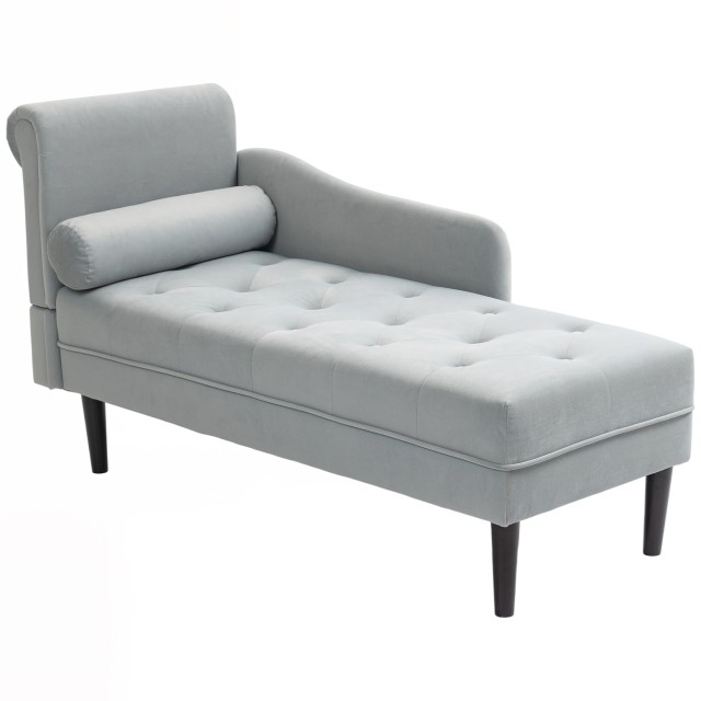 HOMCOM Γκρι Βελούδινη Μακρά Καρέκλα 146x61x82.5 cm με Καπιτονέ Επένδυση σε Στέρεο Ξύλο και Αφρώδες Υλικό 83B-359V00GY