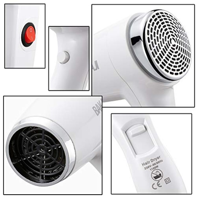 BAKAJI  Σεσουάρ Τοίχου Ξενοδοχείου Χρώμιο Πιστολάκι Μαλλιών Μπάνιο Ξενοδοχείου 1100W  02831932