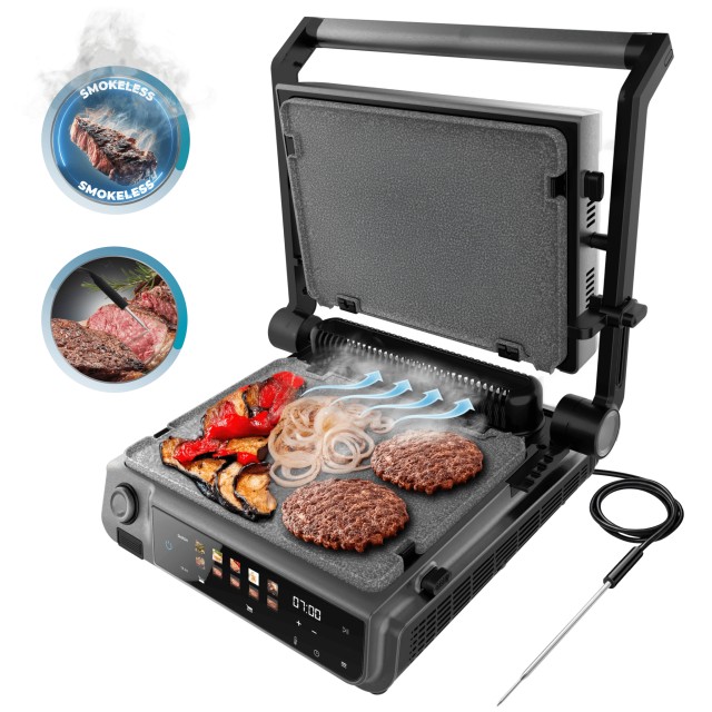 Cecotec Ηλεκτρική Γκριλιέρα RocknGrill 2000 Smash PerfectCook 2000W  με Αφαιρούμενες Πλάκες και με αισθητήρα θερμοκρασίας, τεχνολογία smokeless, λειτουργία smash, αφαιρούμενες και αναστρέψιμες πλάκες RockStone κατάλληλες για πλυντήριο πιάτων και άνοιγμα