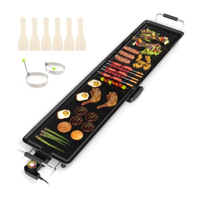 Costway Ηλεκτρική Πλάκα Teppanyaki 1800W με Αντικολλητική Επιφάνεια, Ρυθμιζόμενο Θερμοστάτη & Συλλέκτη Λίπους 100cm ES10478DE