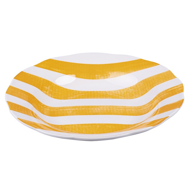 Villa DEste  Σετ 6τμχ Ρηχό πιάτο από πορσελάνη με σκαλιστό περίγραμμα, διακόσμηση με πορτοκαλί ρίγες Versilia 5922175