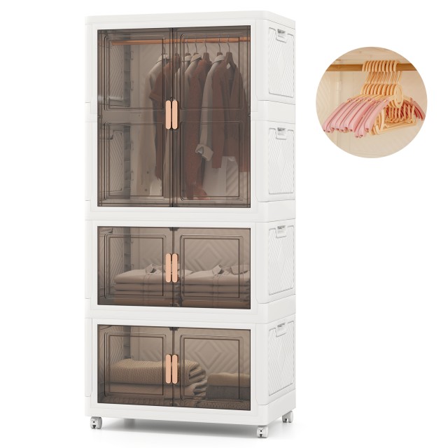 Costway Ντουλάπα με 10 κρεμάστρες 421L πτυσσόμενη, με ροδάκια - 71 x 46 x 156 εκ. JV12433WH