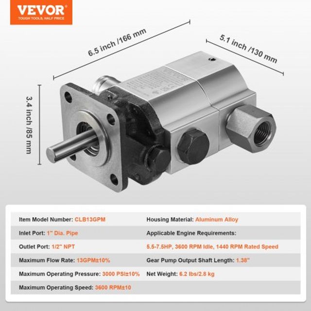 Αντλία Υδραυλικού Κορμοτεμαχιστή VEVOR 13GPM 3000PSI CLB13GPMCLB000001V0