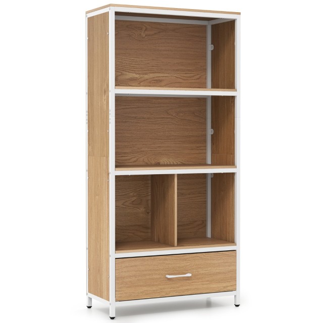 Costway 4όροφη Βιβλιοθήκη με Ανοιχτά Ράφια και Υφασμάτινο Συρτάρι, Φυσικό, 151,5 x 68 x 30 cm JV13651NA