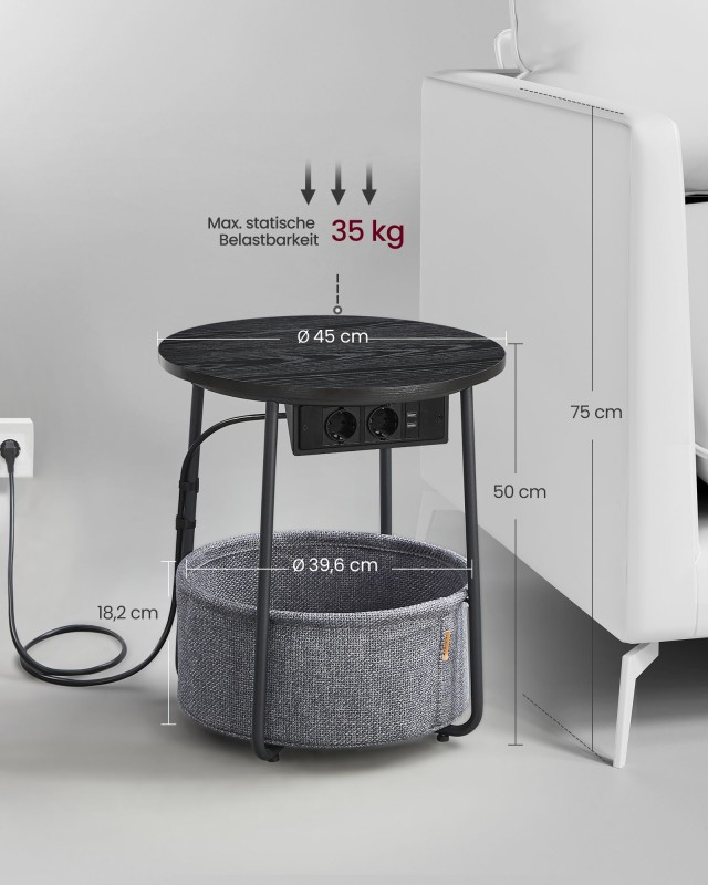 Τραπέζι VASAGLE με Φόρτιση, Μαύρο-Γκρι LET228B02 