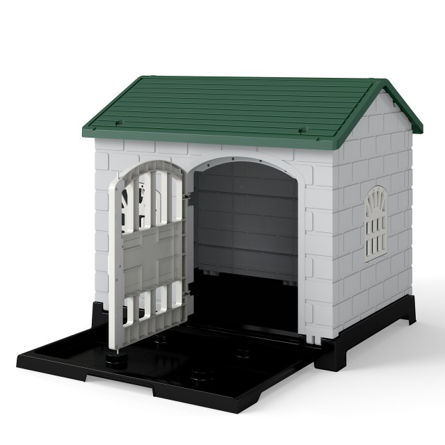 Costway Εξωτερικός Σκύλος Σπίτι με Πόρτα & 3 Παράθυρα & Αφαιρούμενο Πάτωμα & Κλουβί Σκύλου Πράσινο PU10084LS