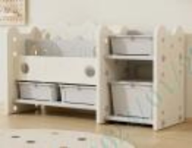 Costway Βιβλιοθήκη και Ράφι Παιχνιδιών 2 σε 1 για Παιδιά, Διόροφη Παιδική Βιβλιοθήκη με 4 Κουτιά Αποθήκευσης σε Λευκό Χρώμα TP10243HB