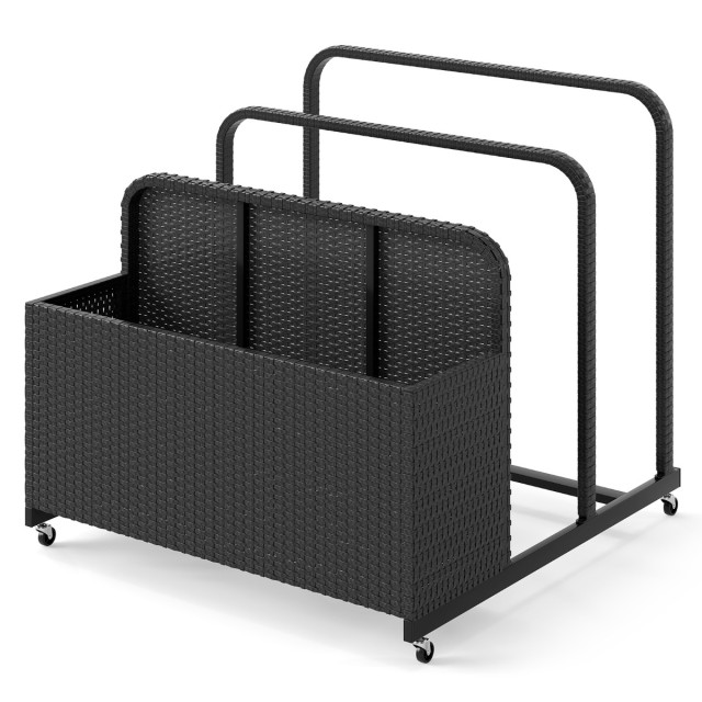 Costway  Μαύρο Καλάθι Αποθήκευσης Rattan με Ρόδες για Πισίνα - Ιδανικό για Κολυμβητικά Βοηθήματα NP12659BK