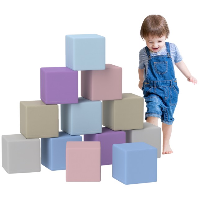 HOMCOM Σετ 12 Μαλακά Παιδικά Κυβάκια για Παιδιά 12-36 Μηνών από PU και EPE, 20x20x20 εκ., Πολύχρωμα 3D0-003V01MX