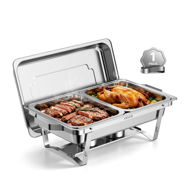 VEVOR Μπεν Μαρί Buffet 9QT/8,5L από Ανοξείδωτο Ατσάλι, Ορθογώνιο, με 2 Ημιταψιά ZFXCLBXGG2GPQRMMG001V0