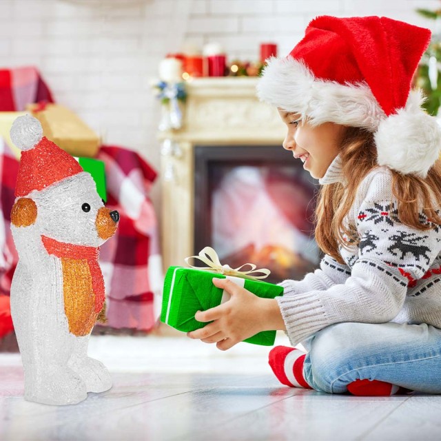 BAKAJI Ορθοστατούσα Ακρυλική Φιγούρα Αρκουδάκι με LED για Χριστούγεννα, Κατάλληλη για Εξωτερικούς και Εσωτερικούς Χώρους 02814636