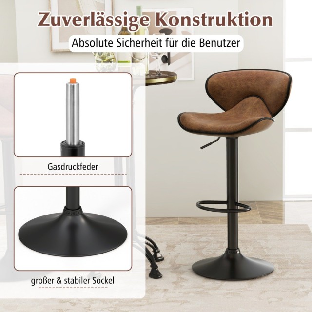 Costway Σετ 2 Μπαρ Σκαμπό με Περιστροφή 360° και Ρυθμιζόμενο Ύψος JV11507DK-2