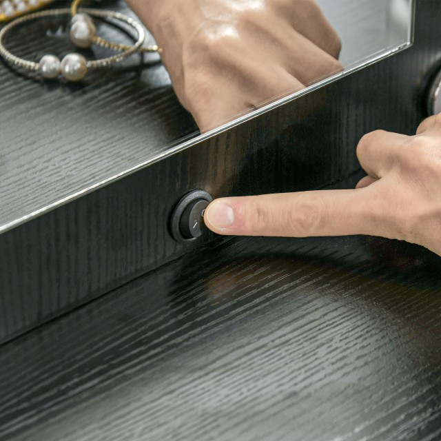 HOMCOM Τραπέζι Μακιγιάζ με 2 Συρτάρια 6 Ράφια Καθρέφτη και Σκαμπό από Ξύλο και Ατσάλι 90x45x132.5 cm Μαύρο 831-766V90BK