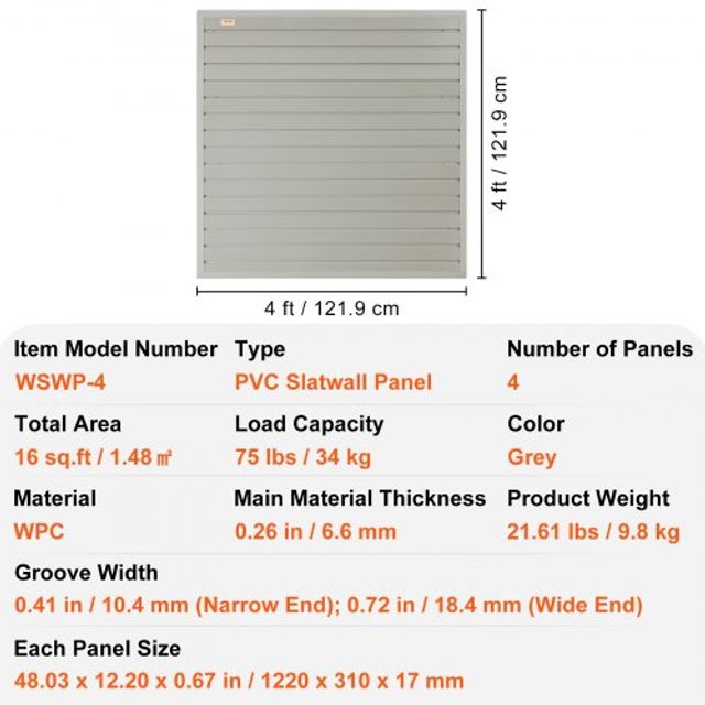 Πάνελ Slatwall VEVOR 4x1 ft Γκρι (Σετ 4) για Οργάνωση Γκαράζ και Καταστήματος BTQBPVCF16SQTX3KIV0