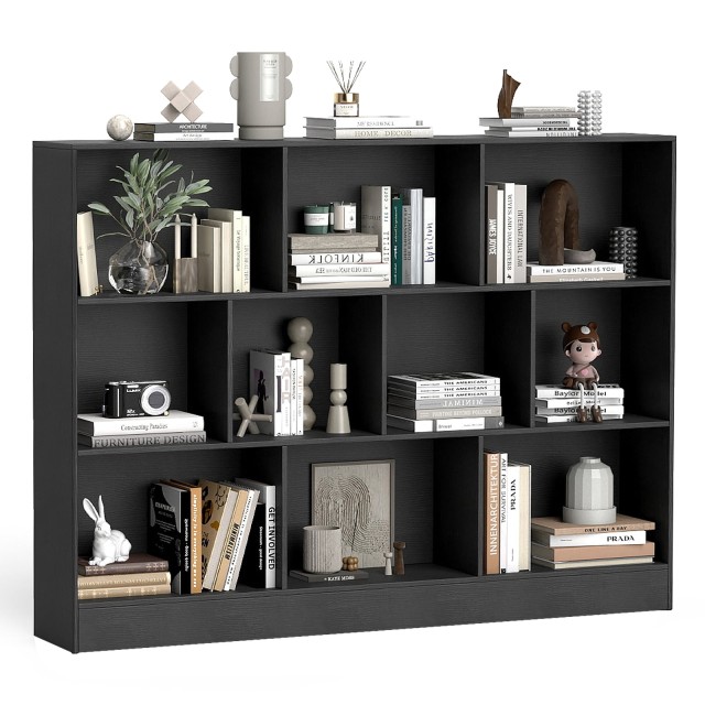 Costway Βιβλιοθήκη με 10 ράφια, 3 επίπεδα και 2 σετ προστασίας από κλίση 104 x 140 x 24 εκ CB10757DK