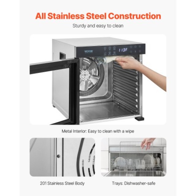 VEVOR Αφυγραντήρας Τροφίμων 10 Δίσκων 1000W Ανοξείδωτος SGHGJ1000W10FYLUFV2