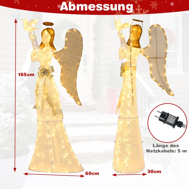 Costway 165εκ Φωτιζόμενος Χριστουγεννιάτικος Άγγελος με 150 Θερμά Λευκά LED Φώτα & Περιστέρι Χριστουγεννιάτικη Διακόσμηση CM25119DE