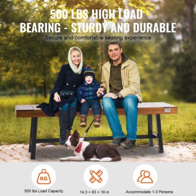 VEVOR Ξύλινο Παγκάκι Κήπου 160 εκ. με Μεταλλικά Πόδια  GYZYMZ63YC00L6DXAV0