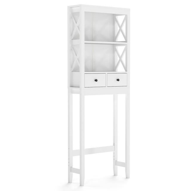 Costway Λευκή 3-όροφη Ραφιέρα Τουαλέτας με Ανοιχτά Ράφια και 2 Συρτάρια BA8400WH