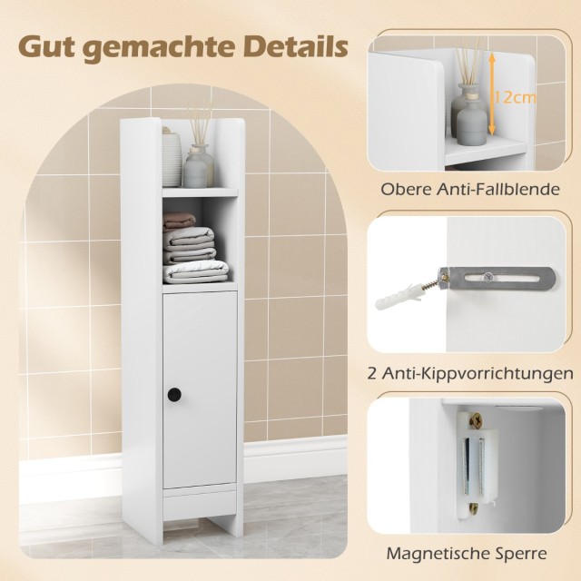 Costway Λεπτή Τουαλέτα με 2 Ανοιχτά Τμήματα & 2 Αποσπώμενα Ράφια - Λευκός Μοντέρνος Σχεδιασμός για το Μπάνιο σας JV12885WH