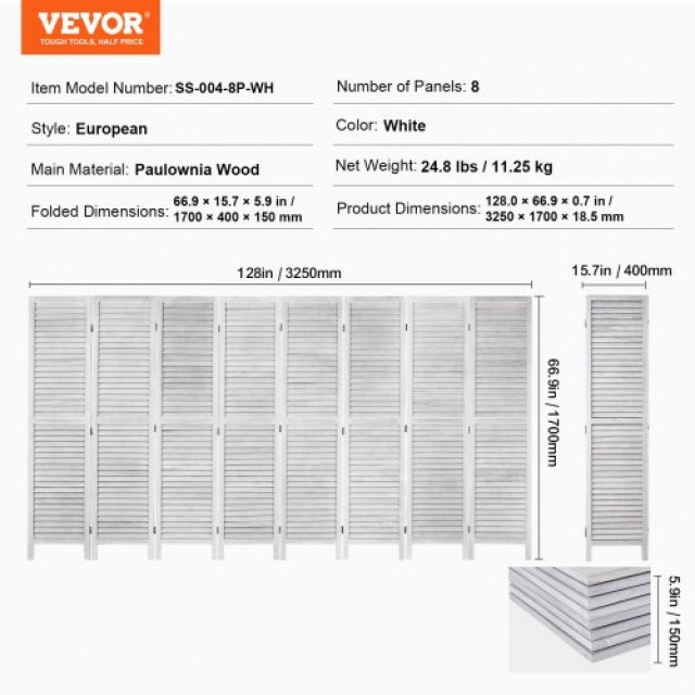 VEVOR  Ξύλινο Διαχωριστικό Δωματίου 8 Πάνελ MZPF8MBWGBOS980BOV0