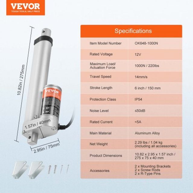 VEVOR Γραμμικός Ενεργοποιητής 12V 6 0.55/s 220lbs IP54 CGXXZXQ6INCHMYUQYV9