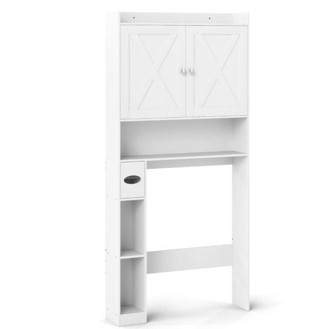 Costway Έπιπλο Μπάνιου με Ρυθμιζόμενο Ράφι & Κρεμάστρα Χαρτιού Υγείας σε Λευκό Χρώμα 172,5 x 81,5 x 19,5 εκ. JV12878WH