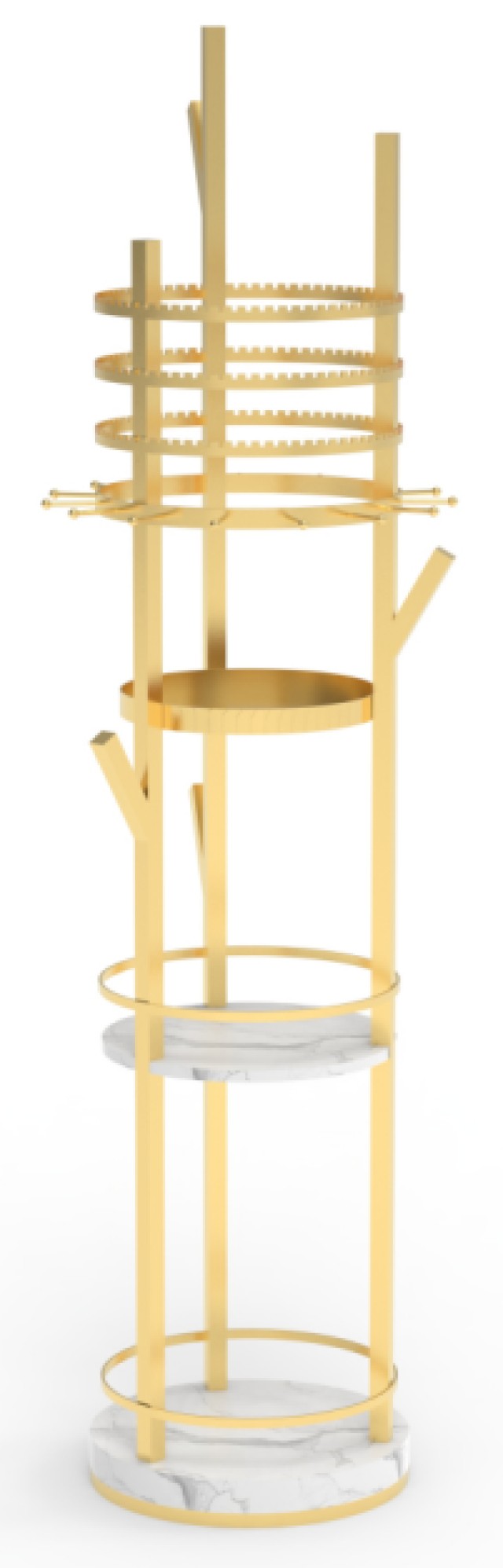 Costway Περιστρεφόμενη Βάση Κοσμημάτων 360° για Σκουλαρίκια και Κολιέ με 3 Ράφια, Χρυσή, 148,5 x 33 x 33 cm JV13045WH