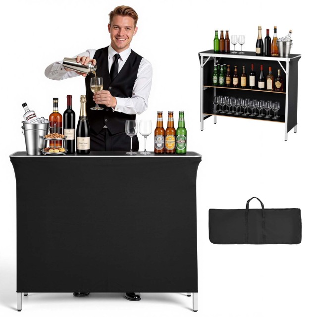 VEVOR Πτυσσόμενο Φορητό Μπαρ 1100 x 385 x 885 mm με Τσάντα Μεταφοράς, 2 Ράφια Αποθήκευσης και Αποσπώμενη Φούστα BXSBTZZDZJDC2X71M001V0
