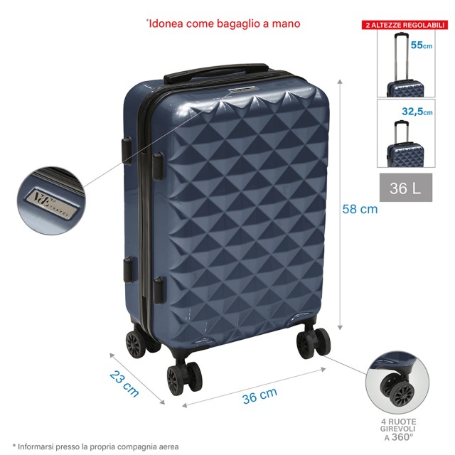 Galileo Μικρή Βαλίτσα με 4 Περιστρεφόμενες Ρόδες 360, Κλείσιμο με Διπλό Συνδυασμό Φερμουάρ Diamond 5905383