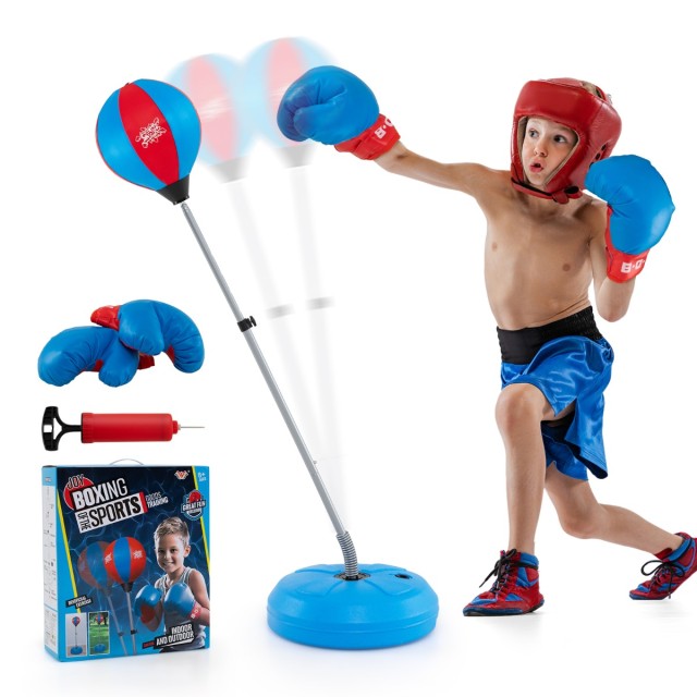 Costway Ελεύθερο Σετ Πυγμαχίας με Ρυθμιζόμενο Punching Ball και Γάντια για Αποσυμπίεση και Συντονισμό Ματιού-Χεριού TY579435BL