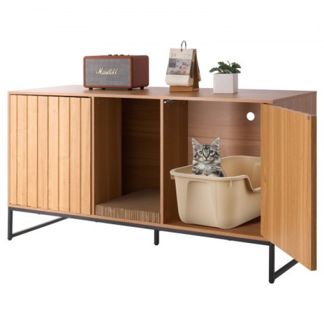 VEVOR Έπιπλο Απόκρυψης Άμμων Γάτας 120 cm με Σχέδιο Ξύλου και Μαύρα Μεταλλικά Πόδια (Διαστάσεις: 47.24 x 17.72 x 26.18 in) JSJJMSPWQ472XUOZP001V0