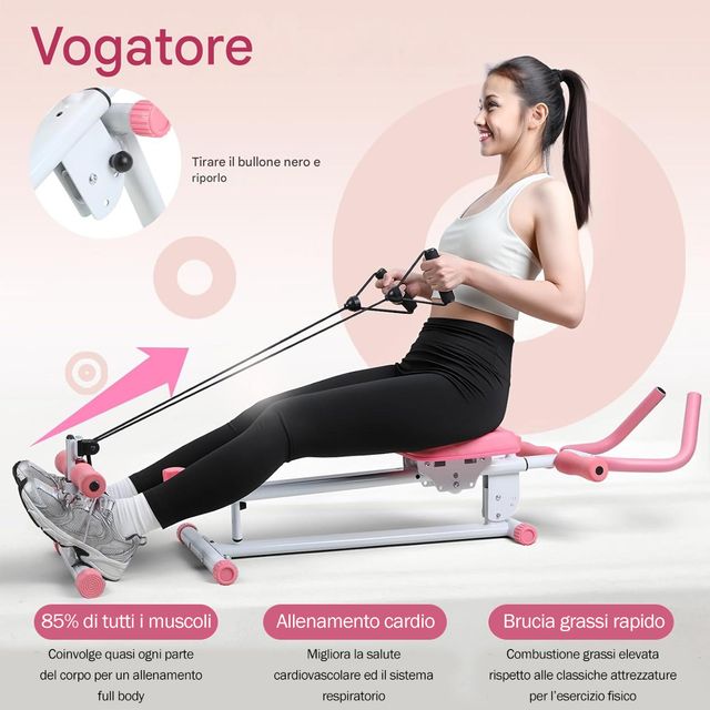 BAKAJI Πολυόργανο Κοιλιακών AB Machine Rosa Πτυσσόμενο Όργανο Γυμναστικής και Κωπηλατική 02002136