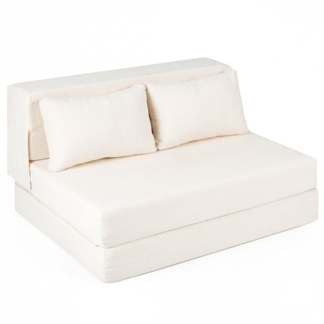 Costway Πτυσσόμενος Καναπές-Κρεβάτι 3 σε 1 από Σενίλ με 2 Μαξιλάρια για Σαλόνι, Υπνοδωμάτιο και Γραφείο, Μπεζ, 58x103x82 cm JV13129BE