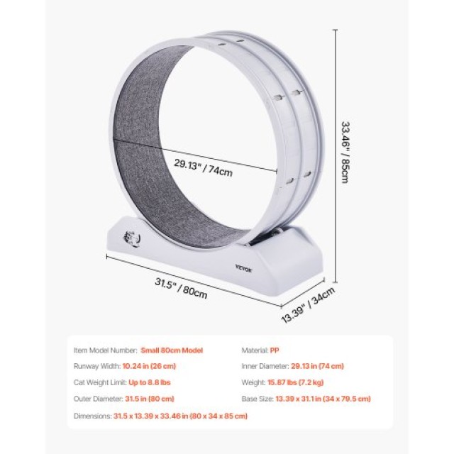 VEVOR Τροχός Άσκησης Γάτας 31.5 Εσωτερικός Λευκός SLMPBJBSPP31K33DZV0