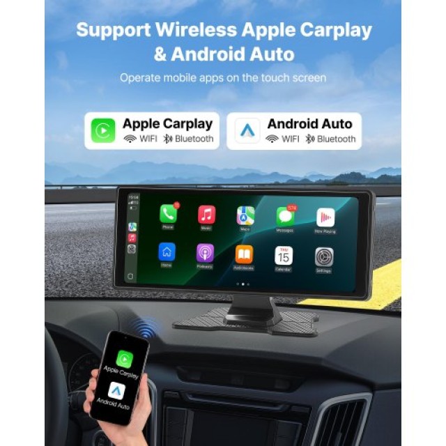 VEVOR Οθόνη Αυτοκινήτου 10 με CarPlay & Κάμερα Εμπρός/Πίσω CZZKP10INCHDHWMYE001V9